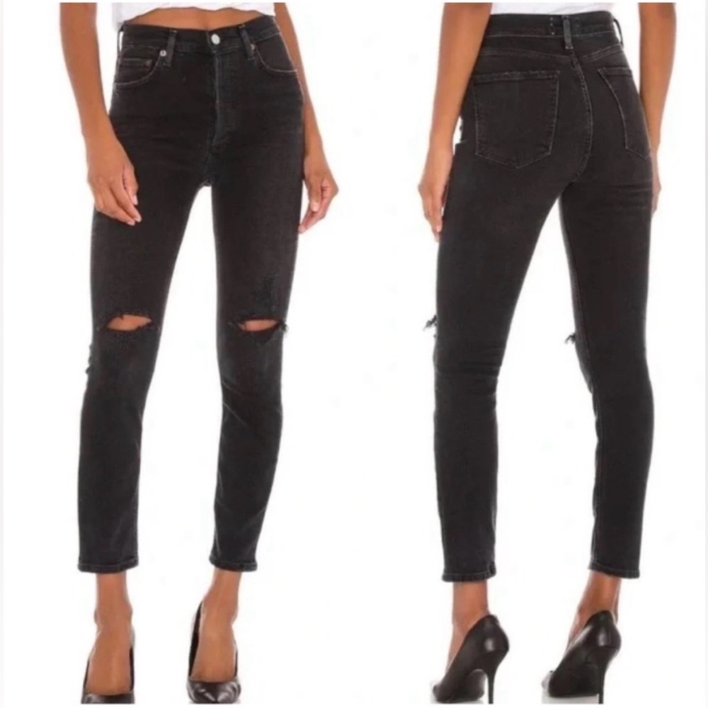AGOLDE Nico Distressed High Rise Slim in Cassette EUC